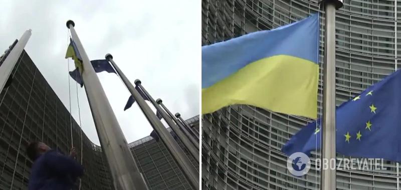У здания Еврокомиссии в День Европы подняли флаг Украины. Видео