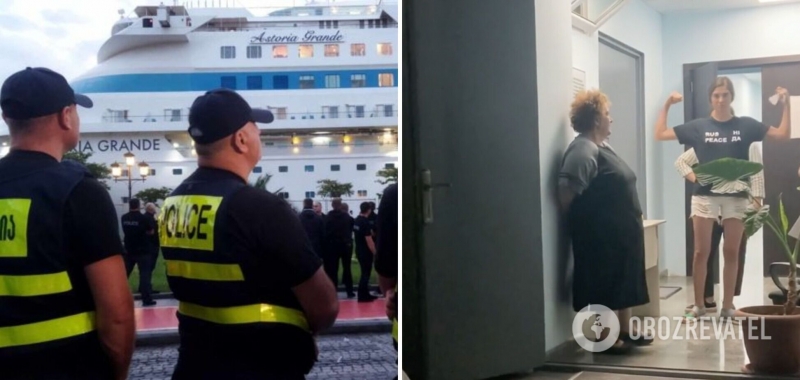 В Батуми на акции против прибытия российского лайнера задержали украинку: что происходит. Фото